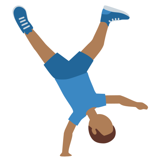 man cartwheeling: medium-dark skin tone