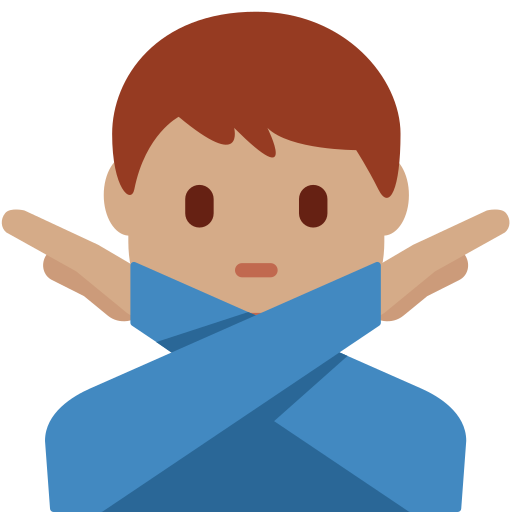man gesturing NO: medium skin tone
