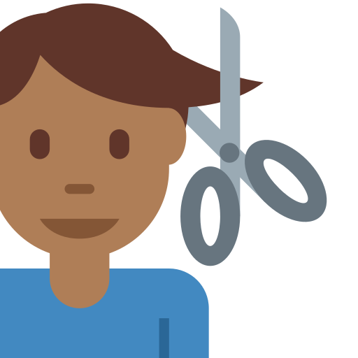 man getting haircut: medium-dark skin tone