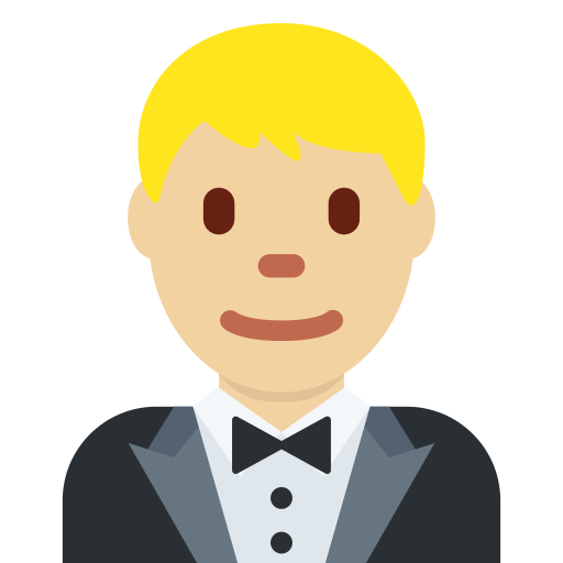 man in tuxedo: medium-light skin tone