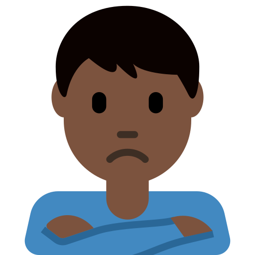man pouting: dark skin tone