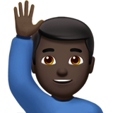 man raising hand: dark skin tone Apple Emoji