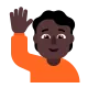 man raising hand: dark skin tone Flat