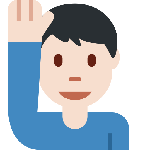 man raising hand: light skin tone