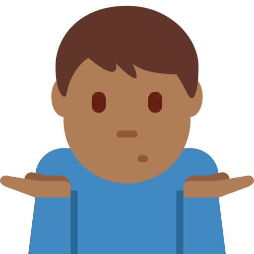 man shrugging: medium-dark skin tone