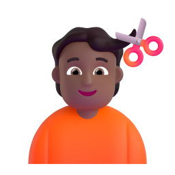person getting haircut: medium-dark skin tone 3D