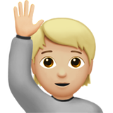 person raising hand: medium-light skin tone