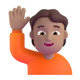 person raising hand: medium skin tone 3D