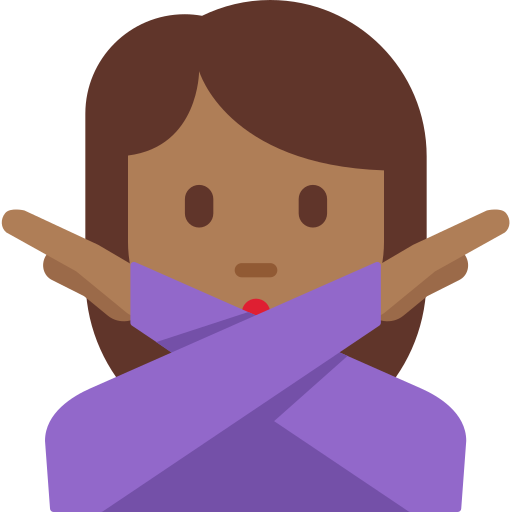 woman gesturing NO: medium-dark skin tone
