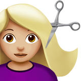 woman getting haircut: medium-light skin tone Apple Emoji