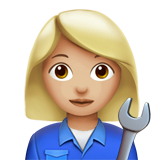 woman mechanic: medium-light skin tone Apple Emoji