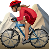 woman mountain biking: medium skin tone Apple Emoji