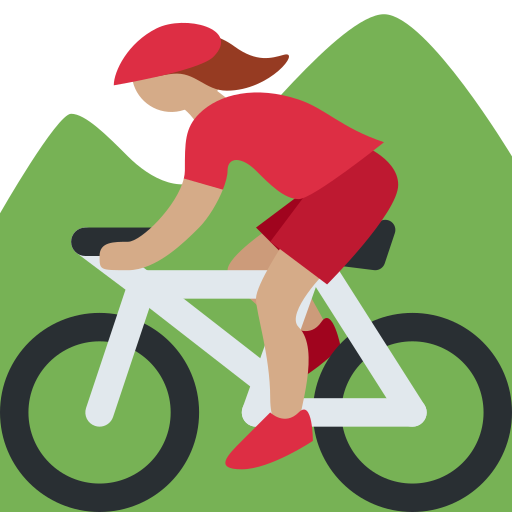 woman mountain biking: medium skin tone