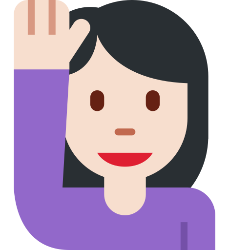 woman raising hand: light skin tone