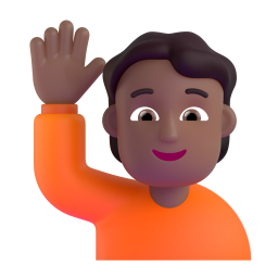 woman raising hand: medium-dark skin tone 3D