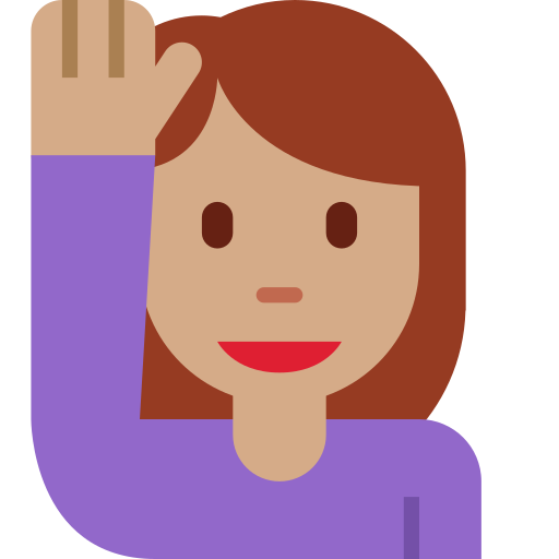 woman raising hand: medium skin tone