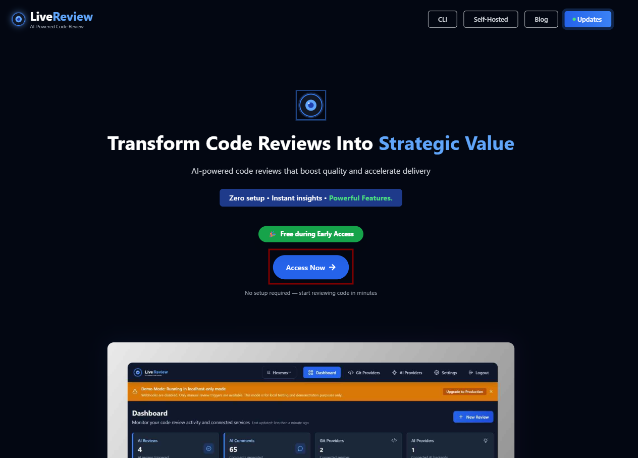 Access Now - LiveReview Homepage