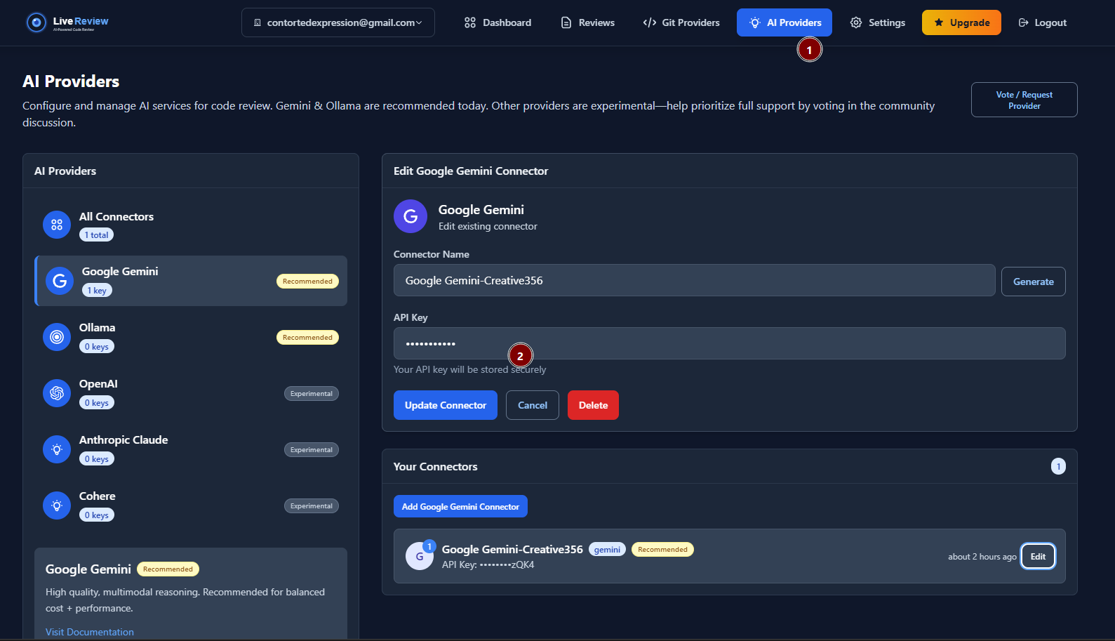 Paste API Key in LiveReview