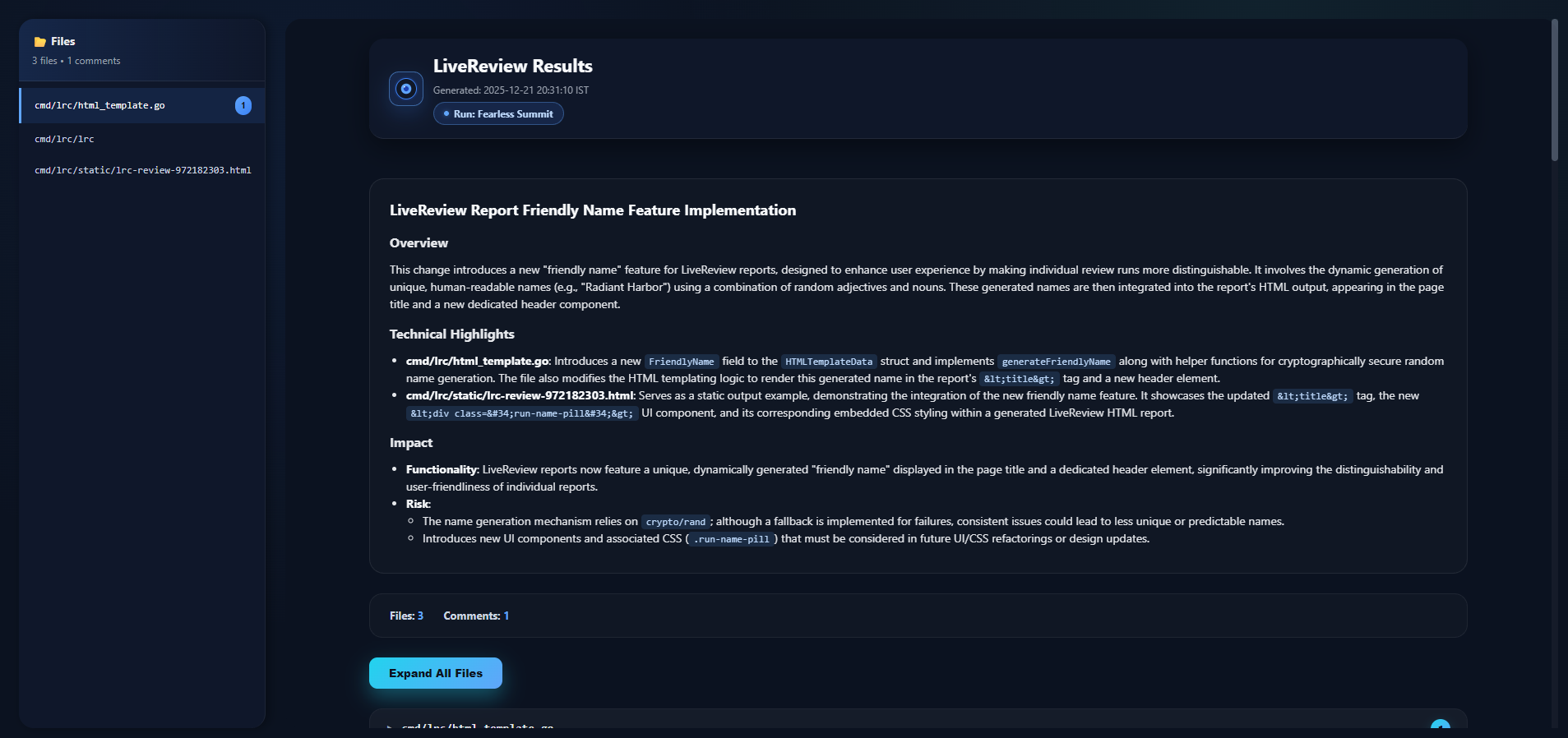 AI Review Results Page