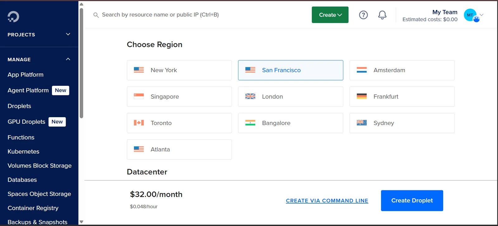 Picking a DigitalOcean droplet region