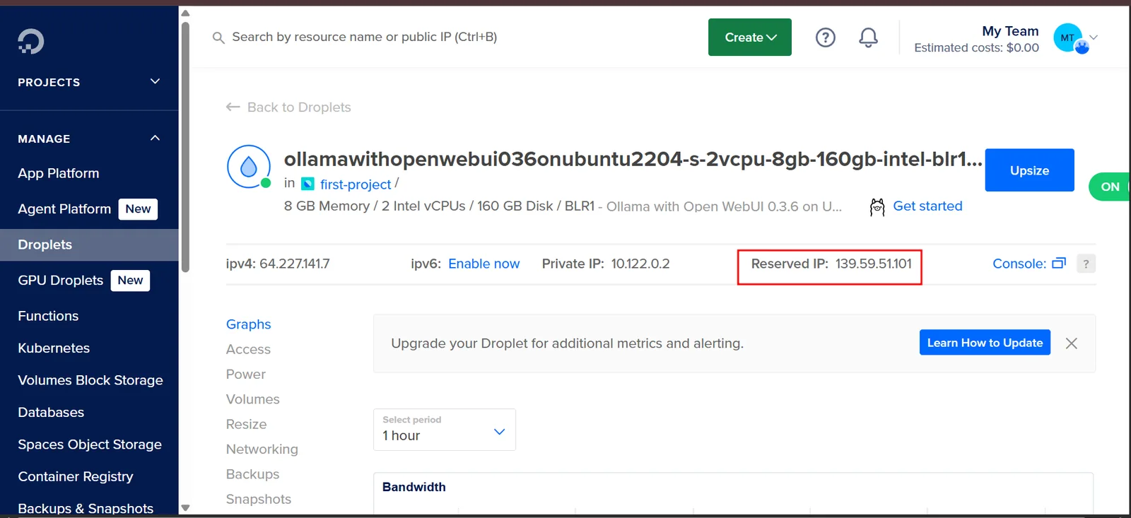 Reserving a static IP for the droplet