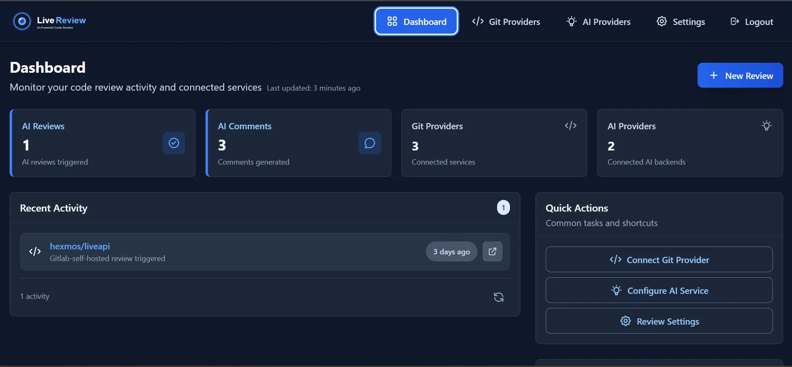 LiveReview dashboard access