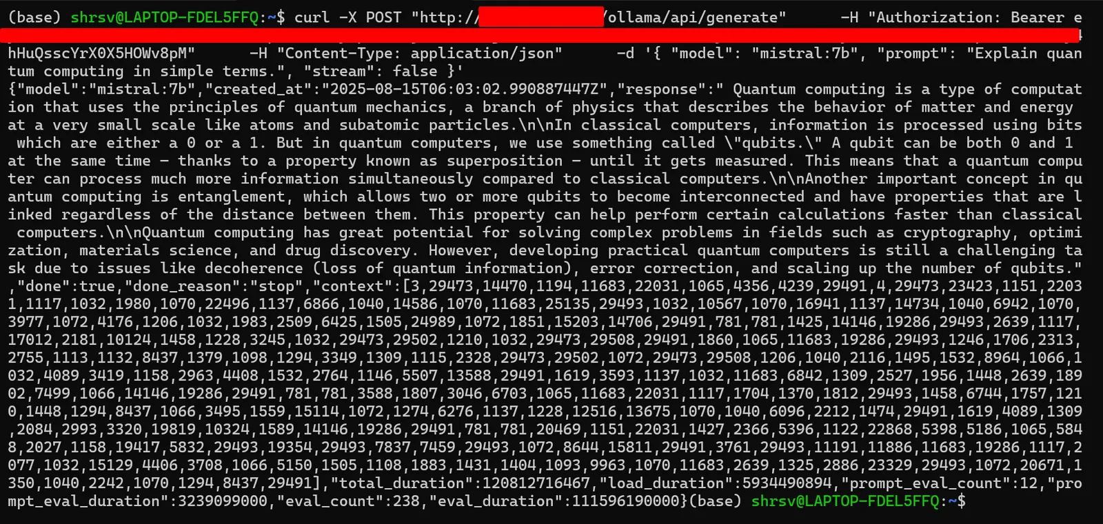 Ollama API generate response result