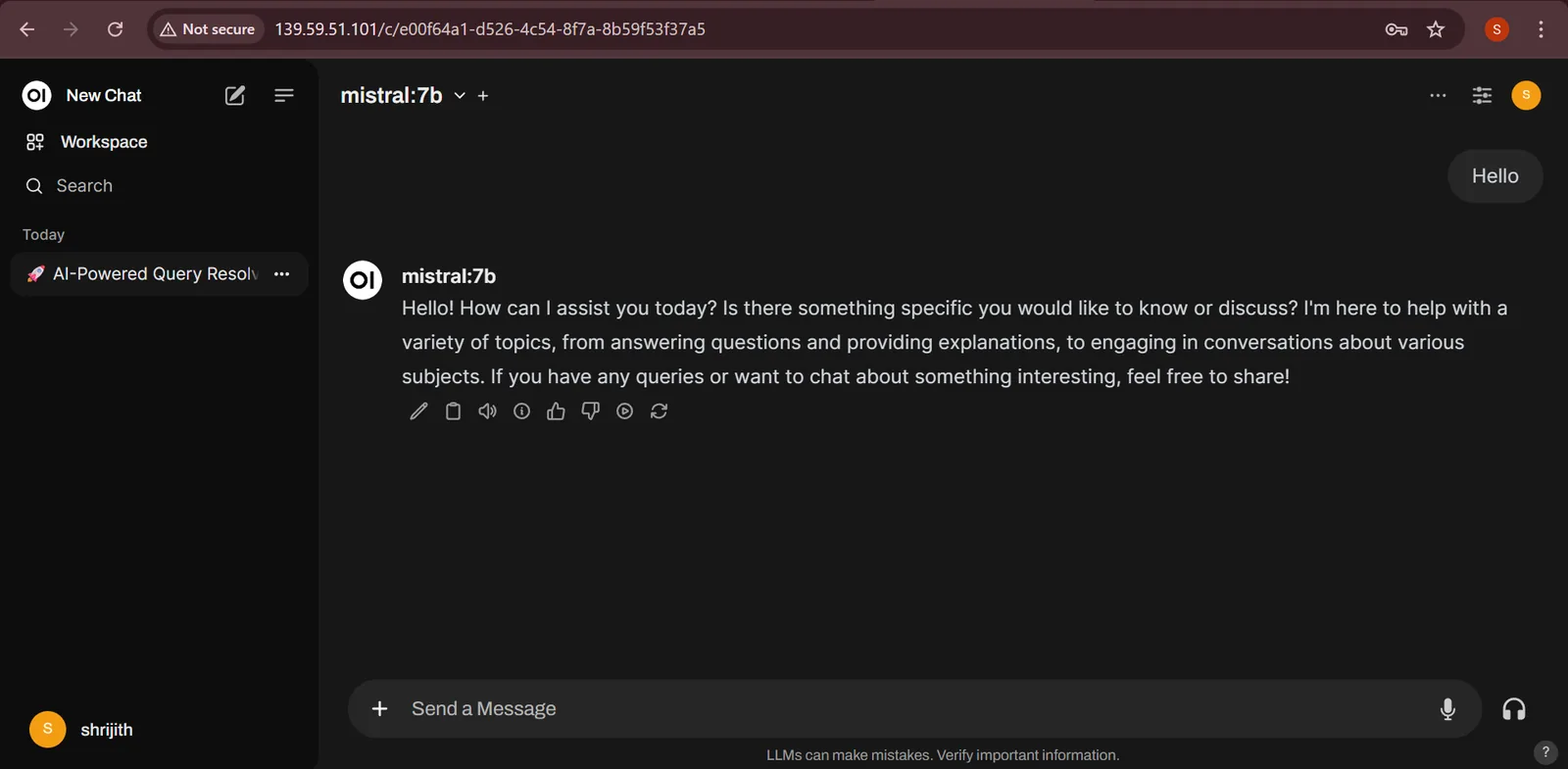 Testing the model with a chat prompt