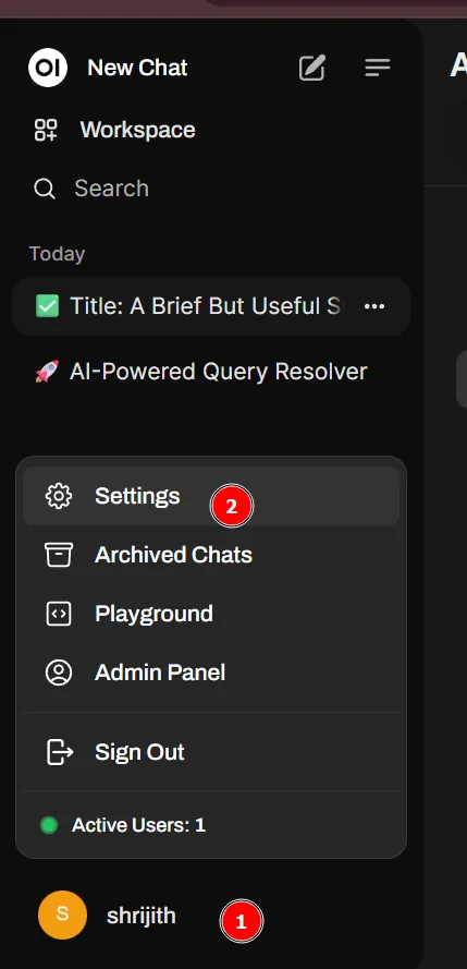 Open WebUI settings page