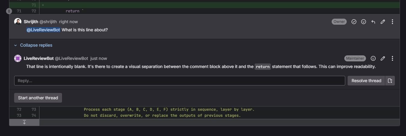 Ask AI for Clarification or Debate Code Changes